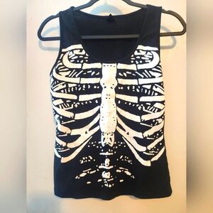 Goth Skeleton Print Black Tank Top Y2K